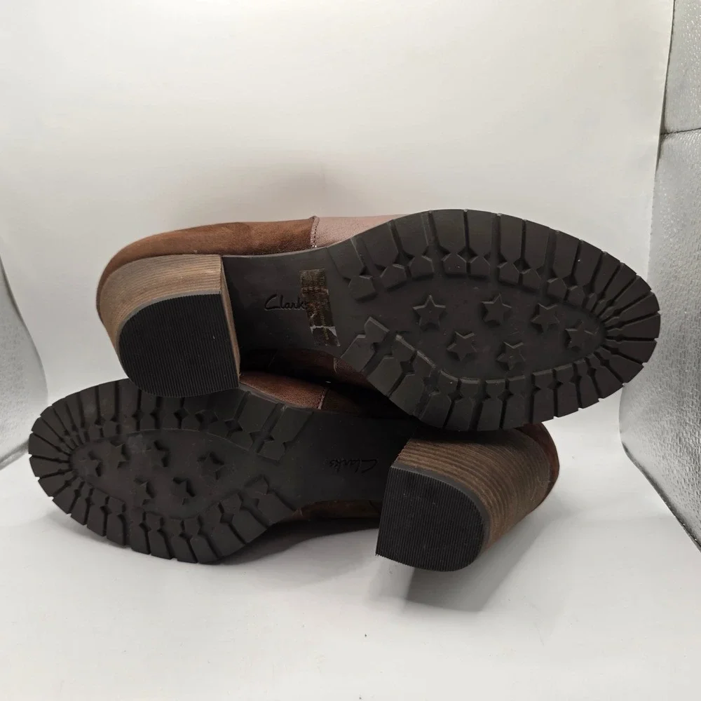 Clarks Artisan Brown Leather Suede Ankle Boots Block Heel 26103398 Womens 10